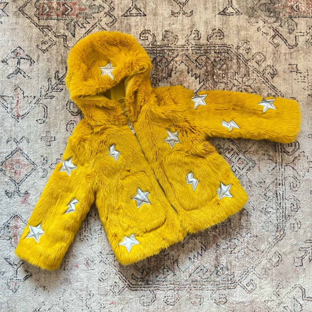 Yellow Zara Faux Fur Coat